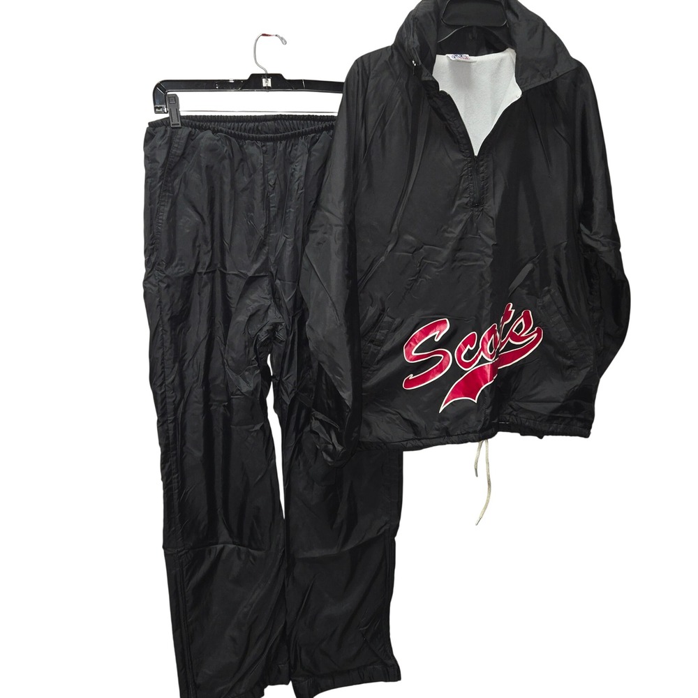 United Sports Apparel Scots Track Suit Black Fleece Lined 1/4 Zip Jacket Pants L